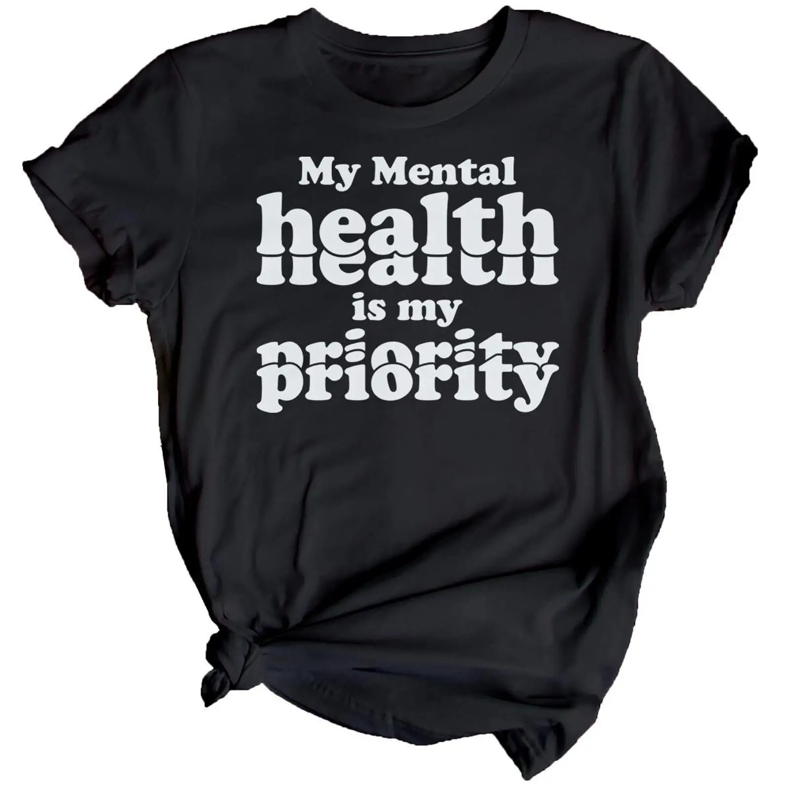 Health Wellness Mental Health - Camiseta feminina com tipografia ousada, conscientização
